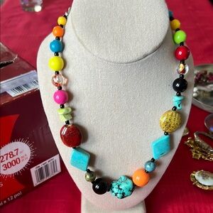 Colorful Multi Beaded Stone Necklace 18”